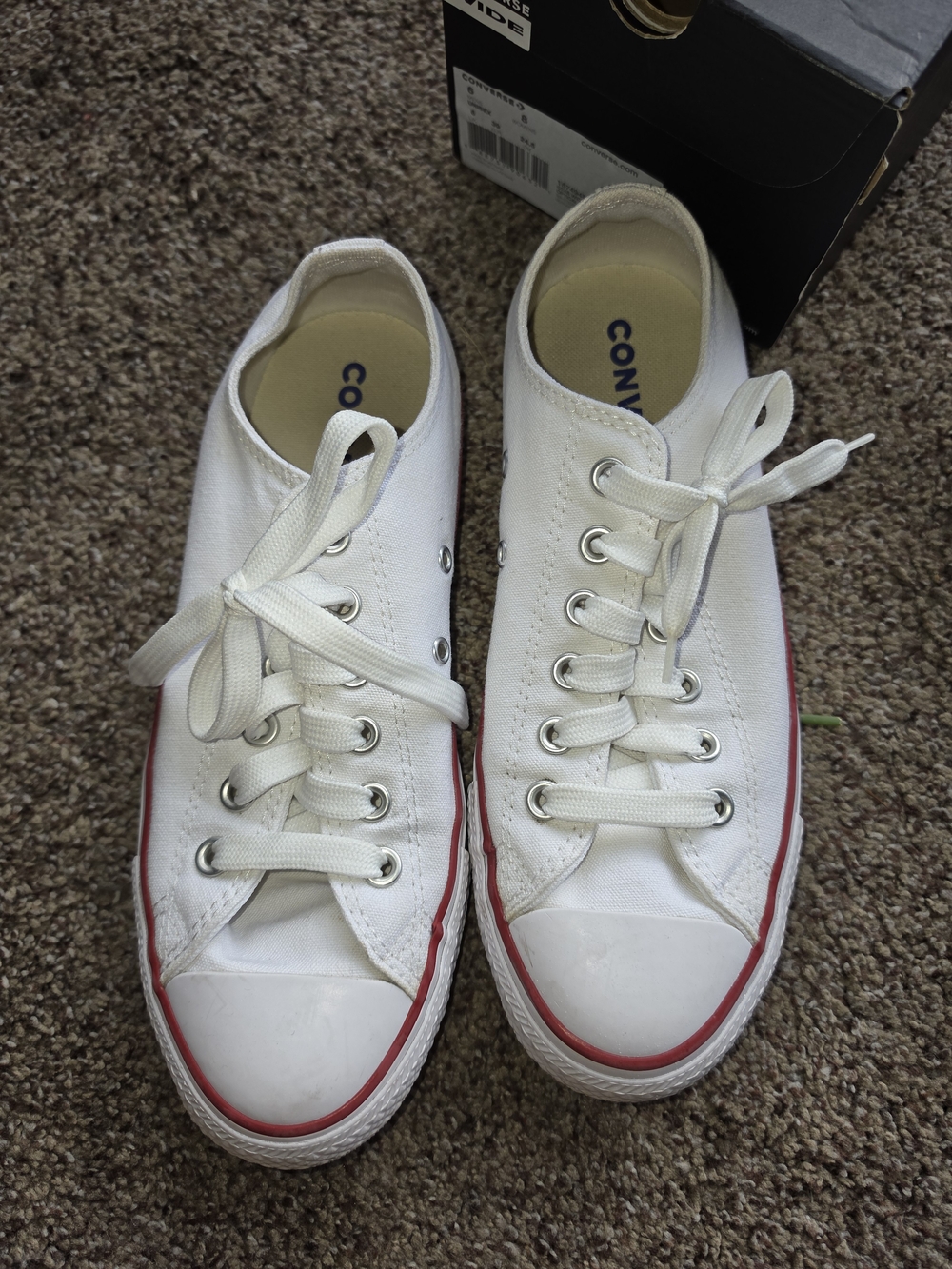 Converse Women's Low Top Canvas Sneaker - White with Red Trim